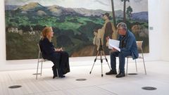 Xan Leira e �ngeles Tilve, no Museo de Pontevedra, nunha charla mantida fronte ao lenzo de Castelao �Cego con lazarillo� (ca. 1915).