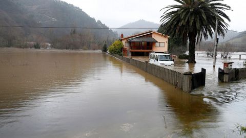 Vista del Sella desbordado a su paso por Santianes (Arriondas)