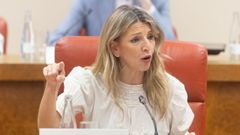 La vicepresidenta del Gobierno y ministra de Trabajo, Yolanda D�az, compareciendo este lunes en el Congreso.