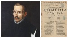 Lope de Vega, retratado con la cruz de caballero de la Orden de Malta. A la derecha, la edici�n ilegal que recoge el primer t�tulo que figur� en el aut�grafo, �Un castigo sin venganza� (y no �El castigo sin venganza�)