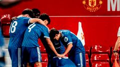 Jugadores del Real Madrid Castilla celebrando en Old Trafford. 