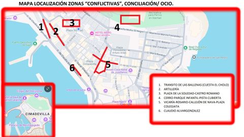 Mapa de zonas conflictivas de Cimadevilla