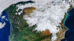 Imagen area de la borrasca Filomena a su paso por la Pennsula captada por el sattile Copernicus Sentinel 3