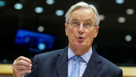 Barnier, durante su intervenci�n en el Parlamento Europeo