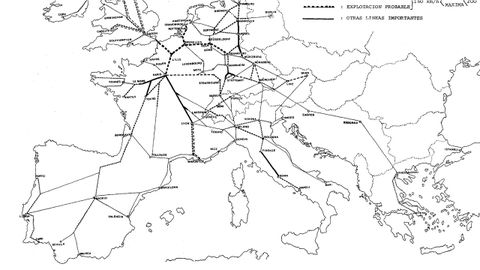 Primer mapa de una futura red de alta velocidad europea, creado en 1986