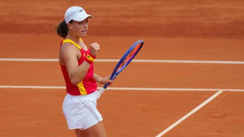 Kaitlin Quevedo celebra un punto durante su partido ante Tamara Zidansek. 