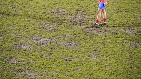 Estado del c�sped de O Couto, con el terreno levantado