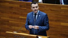 El consejero de Hacienda, Guillermo Pelez, durante su intervencin ante la Junta General