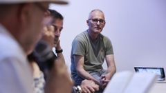 Manuel V�zquez, durante la presentaci�n de su primera novela el pasado mes de junio