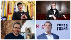 De arriba a abajo y de izquierda a derecha: Elon Musk, Cynthia Nixon, Mximo Huerta yArnold Schwarzenegger