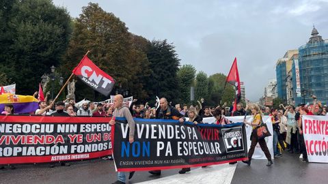 Manifestantes tras concluir el recorrido en la calle Ur�a.