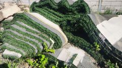 Lienzos del c�sped artificial viejo del campo de f�tbol que reparti� Ponte Caldelas entre los vecinos