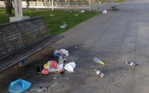 Restos de botellas de alcohol, refrescos y bolsas de pl�stico tirados en el paseo de Montero R�os. 