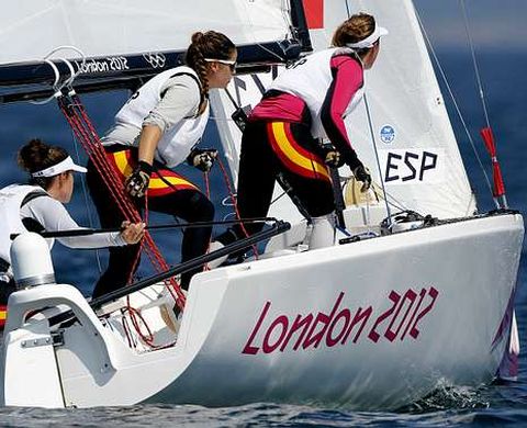 La tripulaci�n espa�ola femenina de Match Race, en la jornada de ayer.