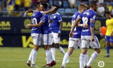 Tejera Javi Munoz Cadiz Real Oviedo Carranza.Tejera y Mu�oz celebran el empate azul en el Carranza