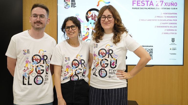 Diego Feij�o, Anabel Gul�as y Raquel Pi�eiro, en la presentaci�n del Orgullo PTV+