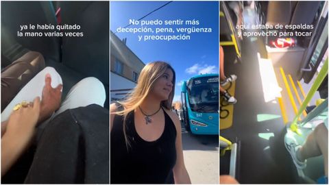 Capturas del vdeo grabado por la usuaria de TikTok @justpauula tras el acoso sufrido en un autobs por parte de un hombre mucho mayor que ella.