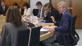 El presidente, Alfonso Rueda, durante la reuni�n del Consello de la Xunta celebrada este lunes.