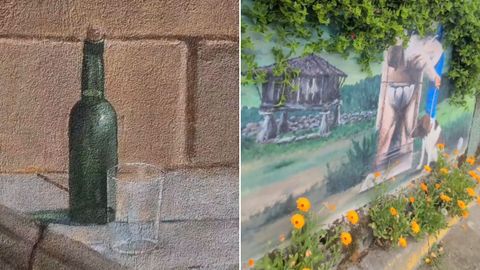 Pinturas murales que se pueden ver en el pueblo riosellano de Vega, obra de un vecino annimo.