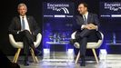 El presidente de la Xunta, Alfonso Rueda, y el del Principado de Asturias, Adri�n Barb�n, en una edici�n del foro Encuentros en el Eo, en Ribadeo.