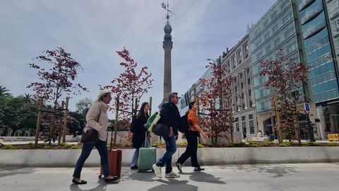 Plantaci�n de las primeras cuatro hayas rojas en el entorno inmediato del Obelisco