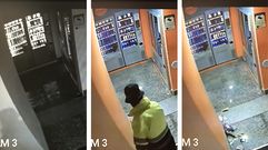 Un barrendero de Betanzos arroja basura al interior de un comercio