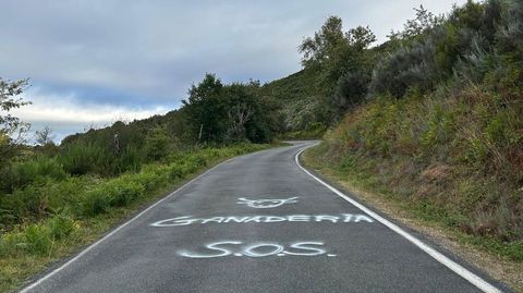 Pintada de SOS Ganadera en la carretera de Parada de Sil a Vilario Fro.