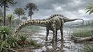 Ilustraci�n de Diplodocus realizada por Carmelo L�pez del grupo de investigaci�n FOCONTUR a partir de los restos hallados en el yacimiento de Teruel.