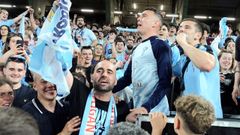 Claudio Gir�ldez y Iago Aspas, celebrando la clasificaci�n europea el pasado mayo.