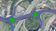 Nuevo enlace de Roces, en Gijón/Xixón, que incluye dos glorietas sobre la ASII para mejorar la seguridad del tráfico