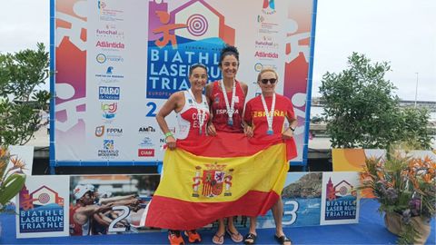 Equipo femenino de Espaa Master 50 formado por Natalia Santa Brbara, Susana Coto y Noem Moreno