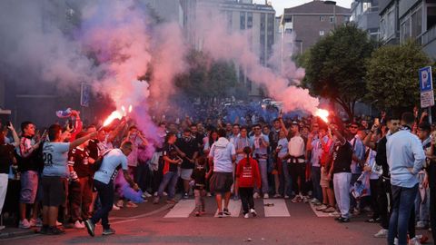 Afeccionados do Celta, na previa do partido entre Celta e PAOK.