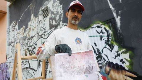 Kapi, leyenda viva del grafiti en Espa�a, ha estampado su firma en un mural en el que Vel�zquez es pinchadiscos en una discoteca llena de Meninas bailarinas