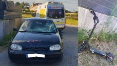 El autom�vil y el patinete que se vieron involucrados en el accidente