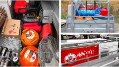 Bombonas, garrafas de gasolina un generador, congeladores o una cocina de butano, entre el material localizado en un remolque tapado con una lona en el pinar de Morouzos