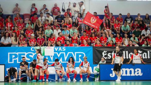 La afici�n del Poio Pescamar tras el banquillo local en el d�a de la semifinal por el t�tulo ante el Futsi