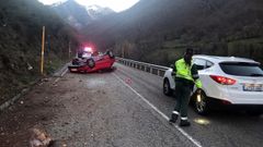 Un coche vuelca en la AS-112, en Mieres