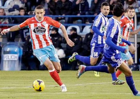 Fernando Seoane, con el baln en la victoria del Lugo por 0-2 en Ponferrada.