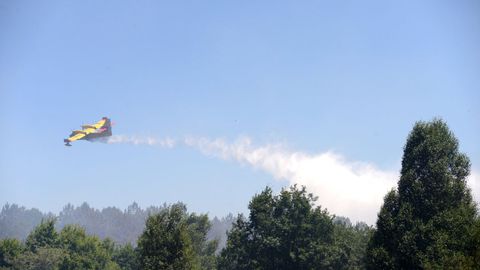 Un avi�n bombero sobrevuela un incendio de Castrelo de Mi�o, el a�o pasado.