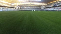Nuevo césped del Carlos Tartiere.EL ESTADIO CARLOS TARTIERE EN AGOSTO