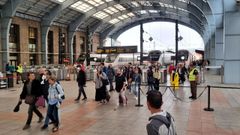 Llegada de un tren a la estacin de A Corua.