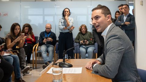 Juan Lobato, en una comparecencia ante la prensa en la Asamblea de Madrid el martes 