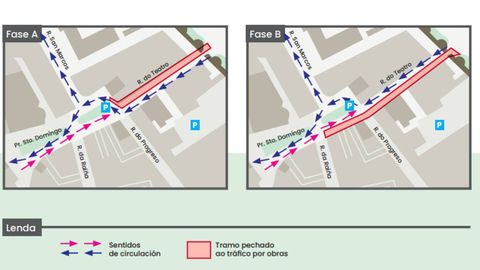 Las dos fases en las que se dividirán las obras de peatonalización de la Rúa do Teatro, en Lugo