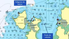 Descripci�n de la zona de colisi�n mortal de una planeadora contra una batea que A Illa registr� en el verano del 2020, incluida en el informe del comit� de investigaci�n