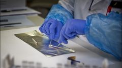 Una especialista de la Polica Cientfica analiza una muestra biolgica en el laboratorio de ADN de A Corua