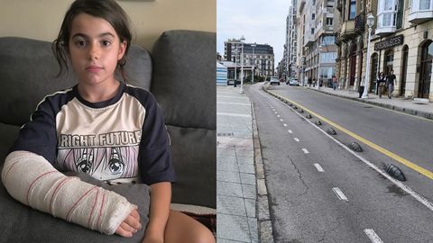 A la izquierda, Vera Exp�sito con el brazo escayolado tras el accidente. A la derecha, el punto de la colisi�n