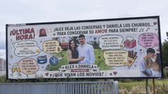 El logrado cartel, con fotos y dibujos, est� situado en la transitada Avenida Malpica.