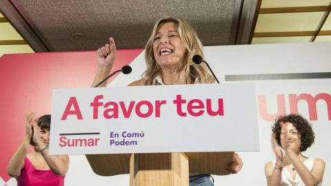 La vicepresidenta segunda del Gobierno, Yolanda Daz, este jueves, en un mitin en Gerona.