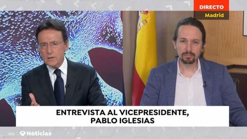 Pablo Iglesias, entrevistado este mediod�a por Mat�as Prats en los informativos de Antena 3