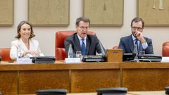 Feijoo junto a los portavoces Cuca Gamarra y Javier Maroto en el Congreso de los Diputados.